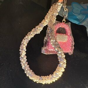 Pink Purse Sequin Keychain with Wristlet Beaded Strap